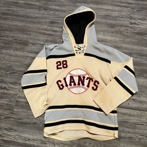 Giants #28 Buster Posey Cream Sawyer Hooded Sweatshirt MLB Hoodie